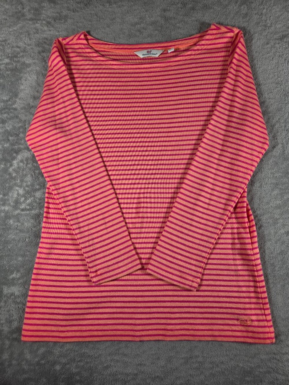 Vineyard Vines Women's Small Sankaty Striped Long Sleeve Boatnect Top Coral Pink